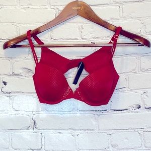 Victoria's Secret Red Gold Dot Underwire Padded Bra Size 32C Excellent Condition